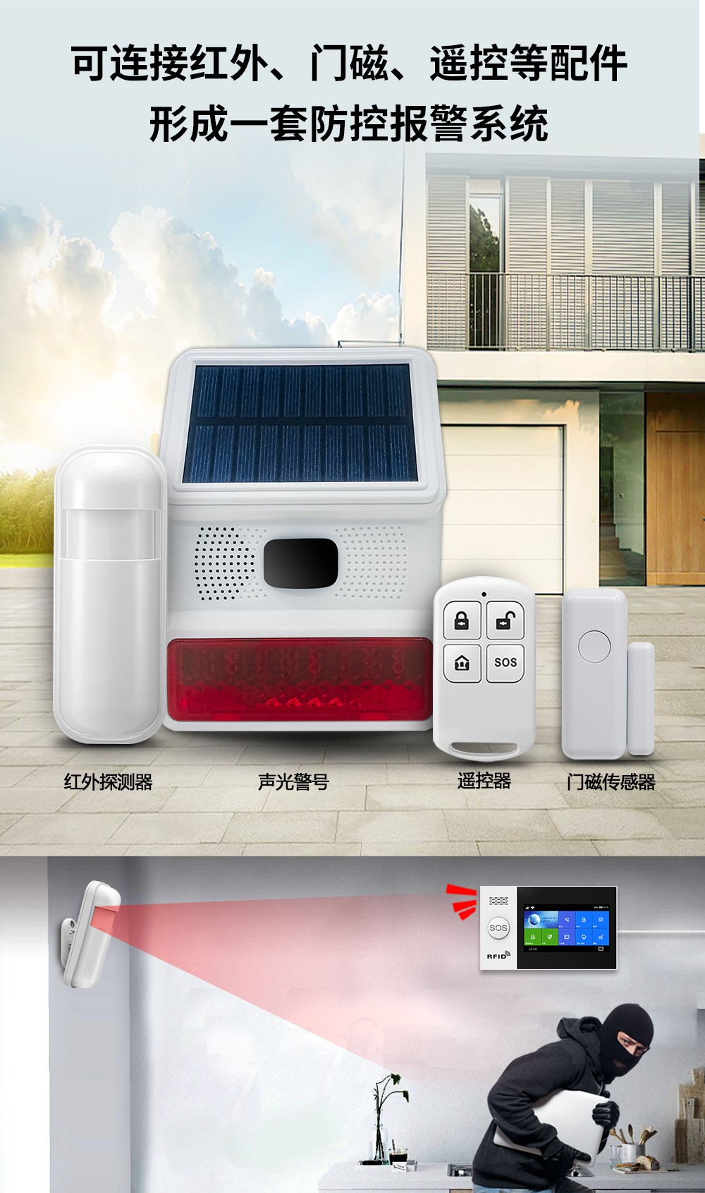 无线户外太阳能声光报警器 (型号HG-523)